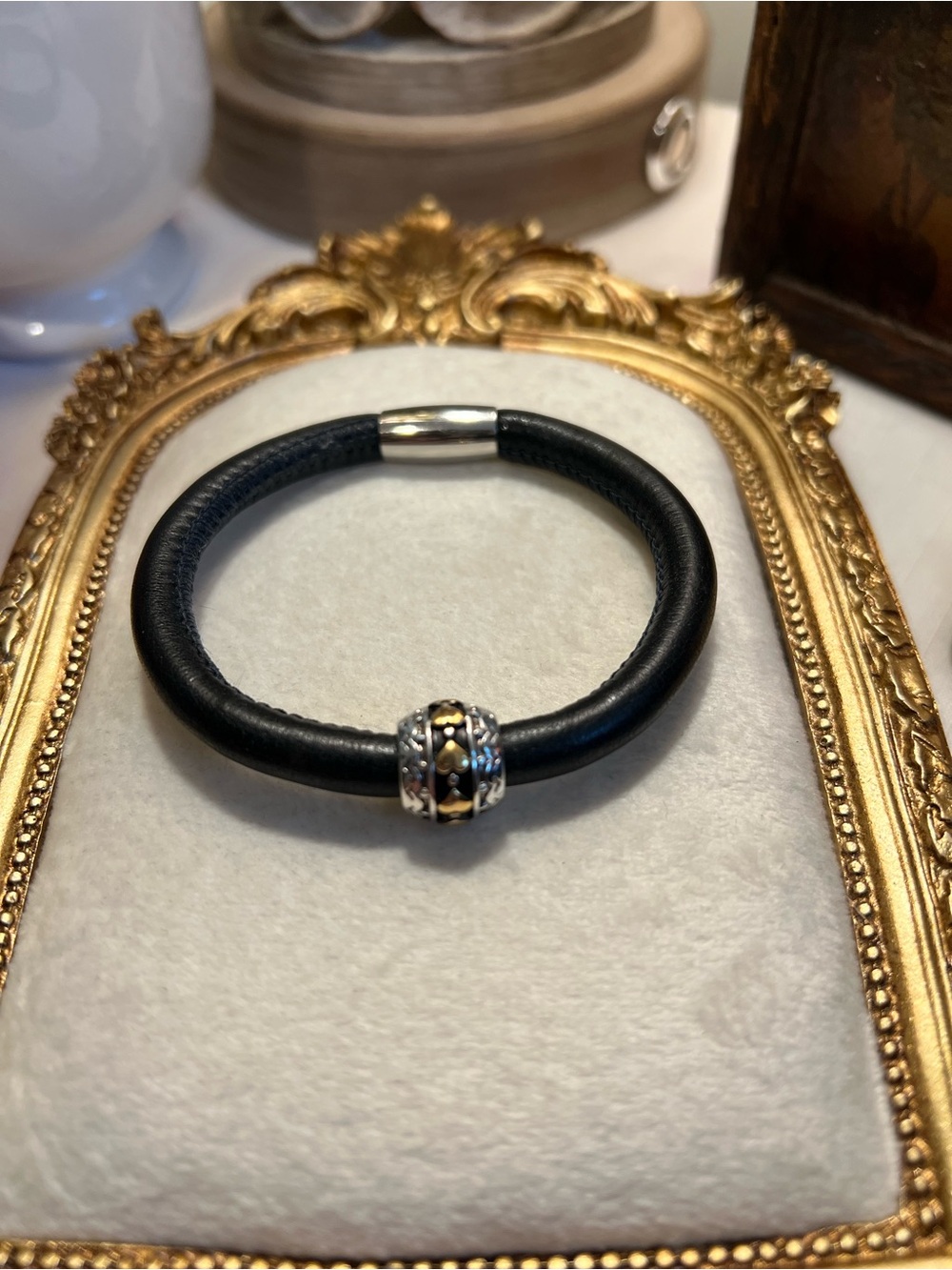 Brighton Woodstock Black Leather Bracelet with Two-Tone Bead